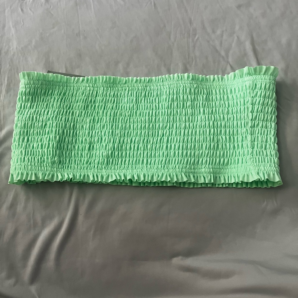 H&M Smocked Bandeau Top in Mint Green